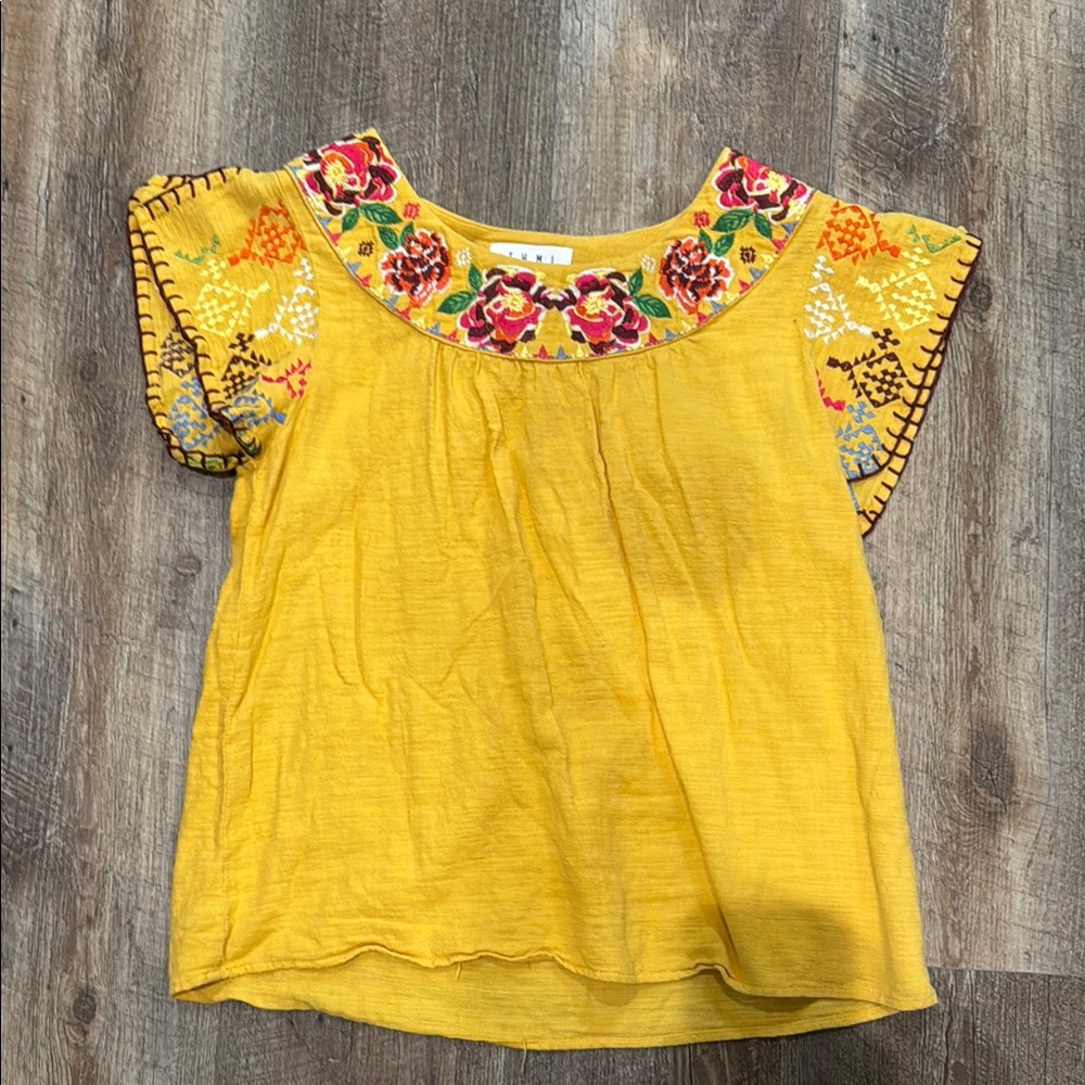 Yellow Embroidered Women's Top